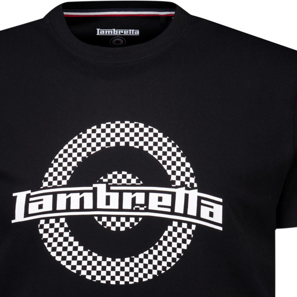 Lambretta Mens Two Tone Check Mod Target Logo Print T-Shirt in Black
