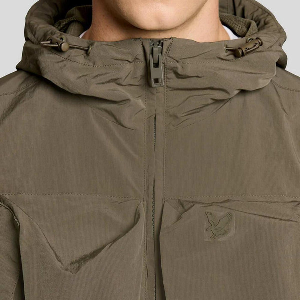 Lyle & Scott Men's Retro Lightweight Ripstop Military Windcheater Jacket in Khaki - Hood Detail
