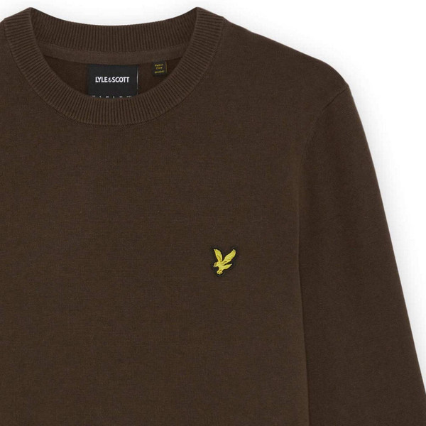 Lyle & Scott Men's Cotton Crew Neck Knitted Jumper in Ebony - Sleeve View