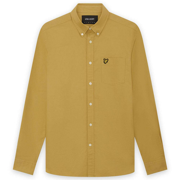 Lyle & Scott Men's Long Sleeve Button Down Oxford Shirt in Sandstone - Flat Lay View
