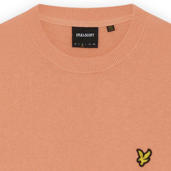Lyle & Scott Men's Cotton Crew Neck Jumper in Terracotta Pot - Collar Detail