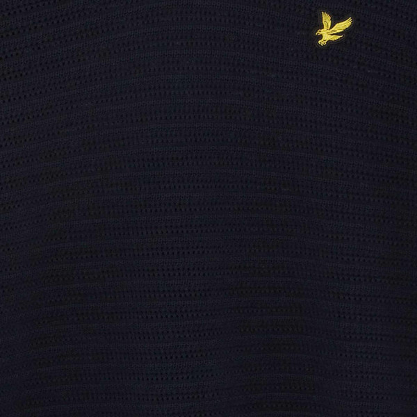 Lyle & Scott Men's Retro 70s Pointelle Knit Johnny Collar Polo Shirt in Dark Navy - Fabric Detail
