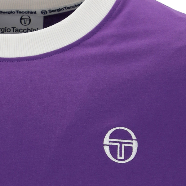 Collar and logo on Sergio Tacchini Retro 80s Supermac John McEnroe T-Shirt in Purple