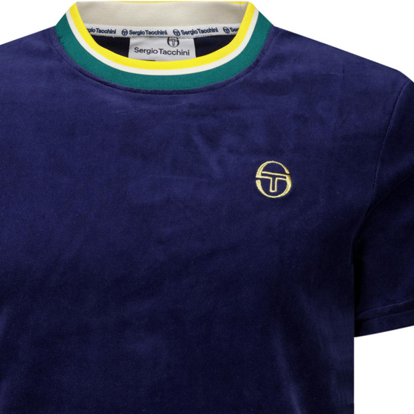 Sergio Tacchini Mens Monte Retro Velour T-Shirt in Navy Blue