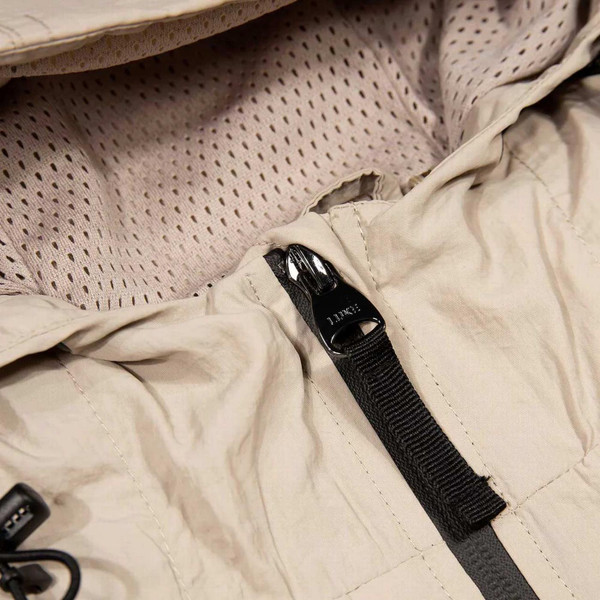 Luke 1977 Denver Men's Crinkle Nylon Hooded Jacket in Dark Ecru - Zip Detail