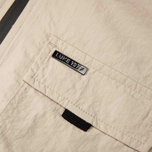 Luke 1977 Denver Men's Crinkle Nylon Hooded Jacket in Dark Ecru - Pocket Detail