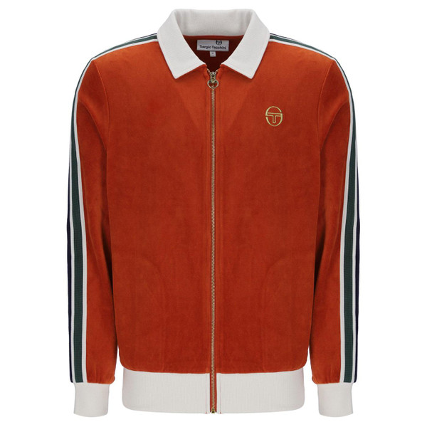 Sergio Tacchini Monte Retro 80s Velour Track Jacket in Rust Orange