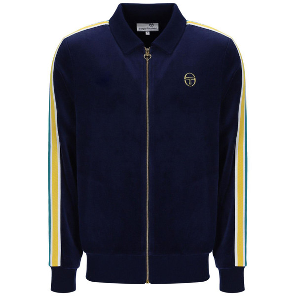 Sergio Tacchini Monte Retro 80s Velour Track Jacket in Maritime Blue Navy