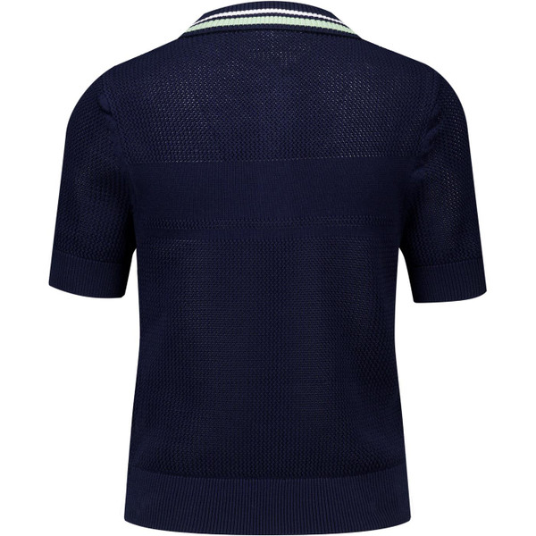 Back of Sergio Tacchini Womens Sienna Mesh Knit Polo in Maritime Blue