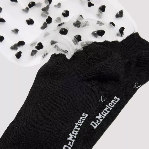 Foot of the Dr Martens Womens Short Heart Mesh Sheer Retro Socks in Black/White