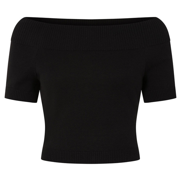 Banned Apparel Womens Lavinia Boat Neck Knitted Short Sleeve Top in Black