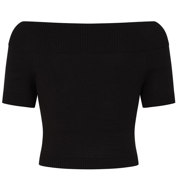 Back of Banned Apparel Womens Lavinia Boat Neck Knitted Short Sleeve Top in Black