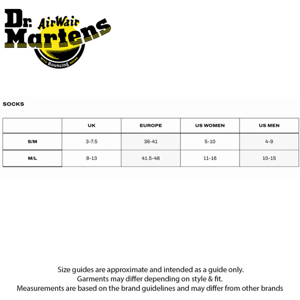 Size guide for Dr Martens Socks