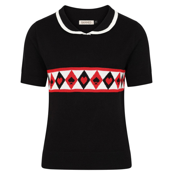 Banned Retro Women's Mila Ace Knitted Short Sleeve Jumper in Black