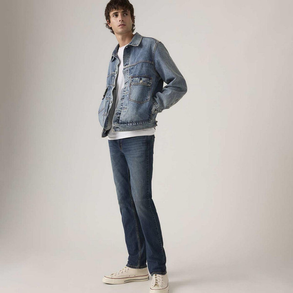 Model Wearing Levi's 511 Slim Men's Denim Jeans in River Bank Cool - Men's Slim Jeans