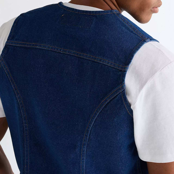Wrangler Regular Cowboy Cut Men's Denim Vest in Prewashed Indigo - Back