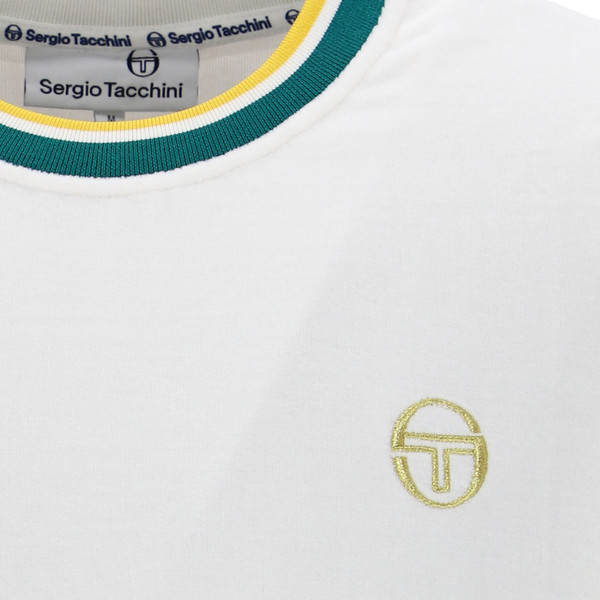 Collar tipping on Sergio Tacchini Monte Velour T-Shirt in Gardenia Off White