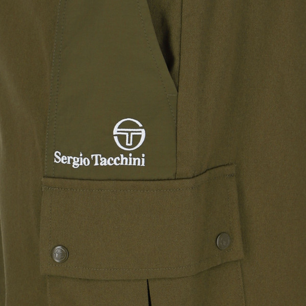 Pocket on Sergio Tacchini Calisti Men's Retro Cargo Shorts in Dark Olive