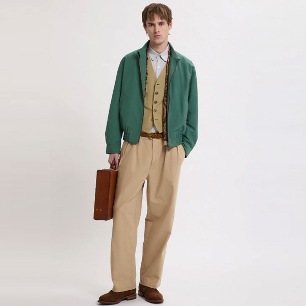 Man wearing Baracuta G18 Shirt Collar Mod Harrington Jacket in Bench Blue
