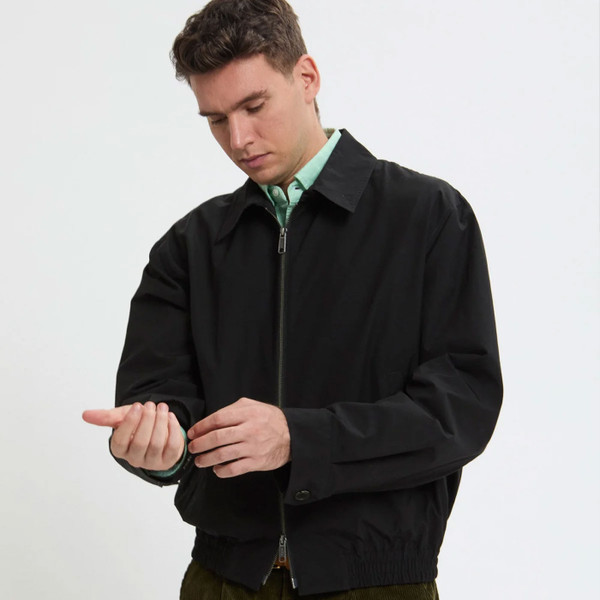Man wearing Baracuta G18 Shirt Collar Mod Harrington Jacket in Black