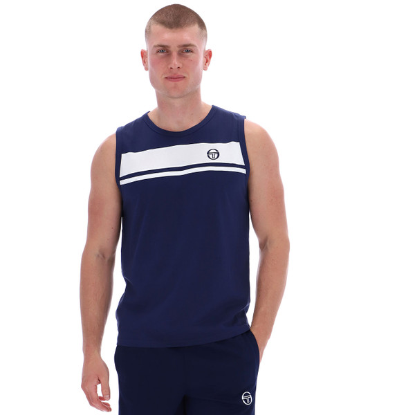 Man wearing Sergio Tacchini Damarindo Sleeveless Vest Top in Maritime Blue