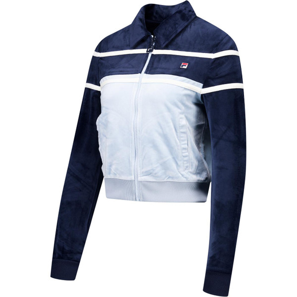 Fila Vintage Womens Giovana 80s Cropped Velour Zip Track Top in Navy Blue