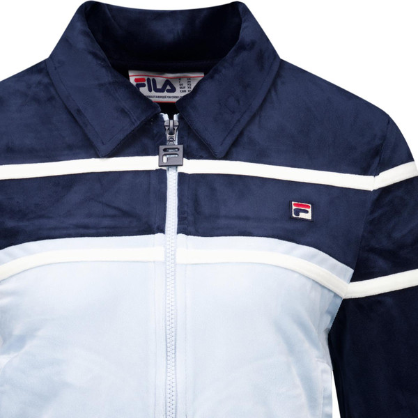 Fila Vintage Womens Giovana 80s Cropped Velour Zip Track Top in Navy Blue