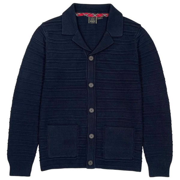 Merc Marsden Men's 1960s Mod Ribbed Knitted Blazer Cardigan in Navy - Front
