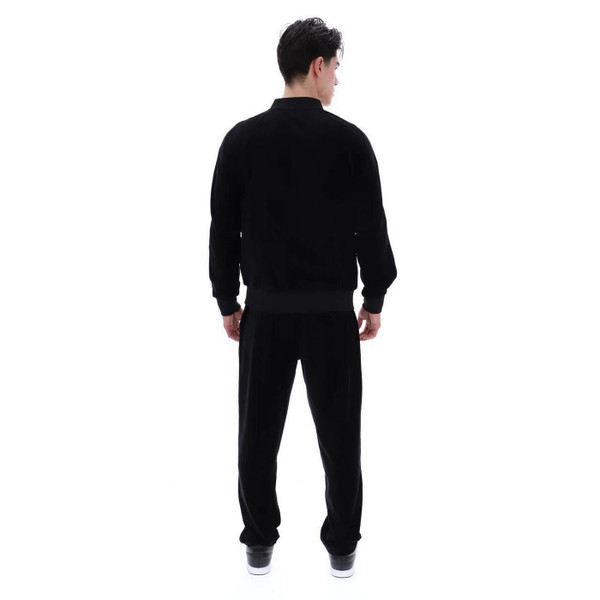 Fila Gold Fella Retro 70s Velour Bomber Track Jacket in Black - Back