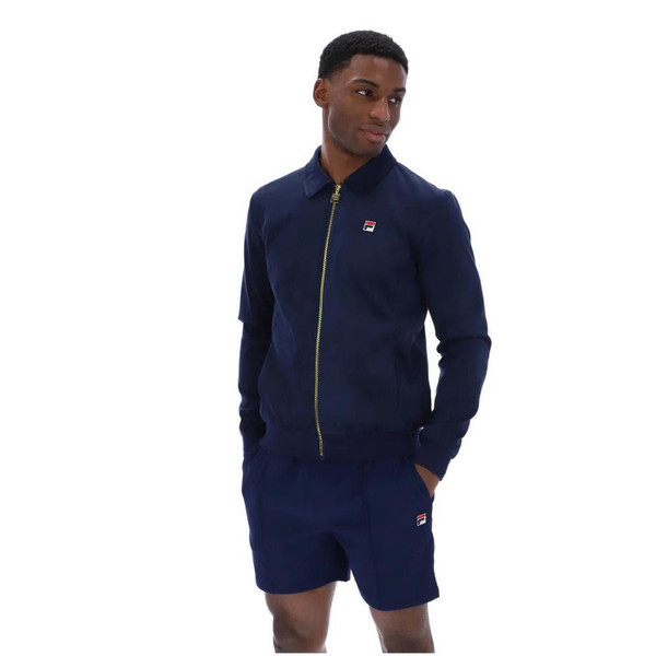 Fila Gold Francesco Faux Suede Track Jacket in Navy - Front Close Up