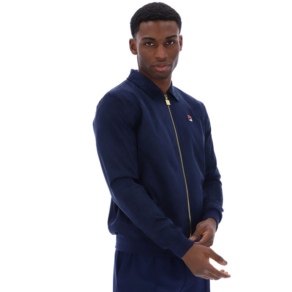 Side of Fila Vintage Francesco Retro 70s Faux Suede Jacket in Navy
