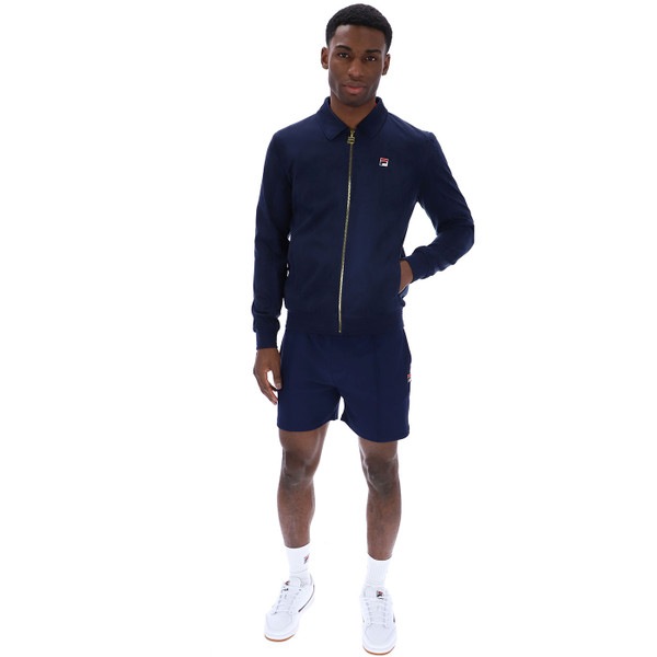 Man wearing Fila Vintage Francesco Retro 70s Faux Suede Jacket in Navy