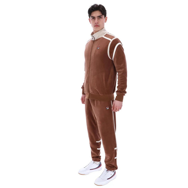 Fila Vintage Gabriele Contrast Panel Poly-Suede Track Jacket in Cappuccino - Side View