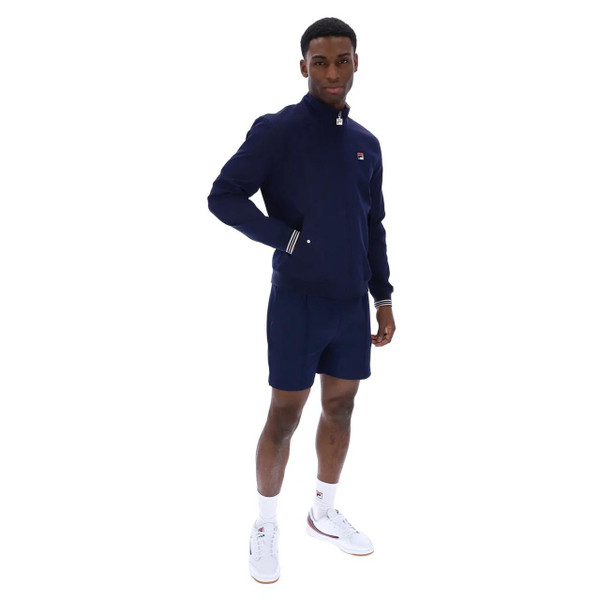 Fila Vintage Arturo Mod Tipped Coach Jacket in Navy- Model Side On Full Length