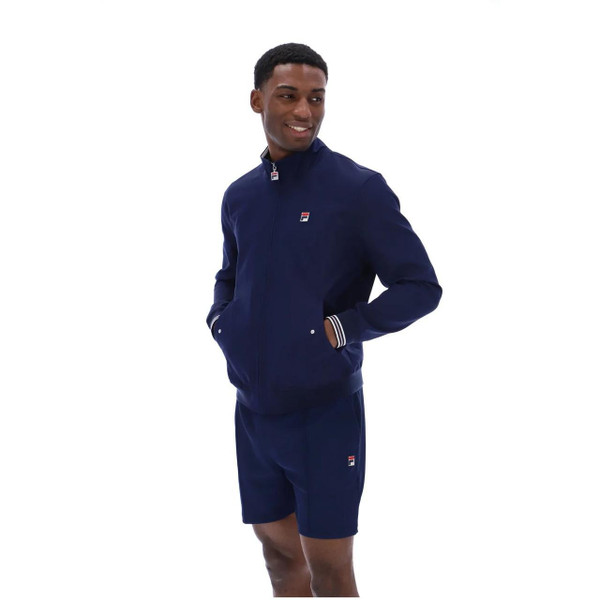 Fila Vintage Arturo Mod Tipped Coach Jacket in Navy- Model Side On