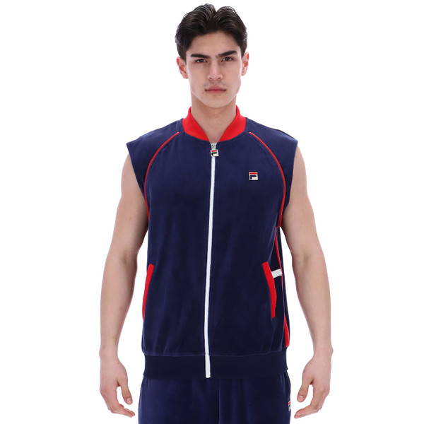 Fila Vintage Daniele Archive Zip-Off Sleeve Velour Track Jacket in Navy/Red