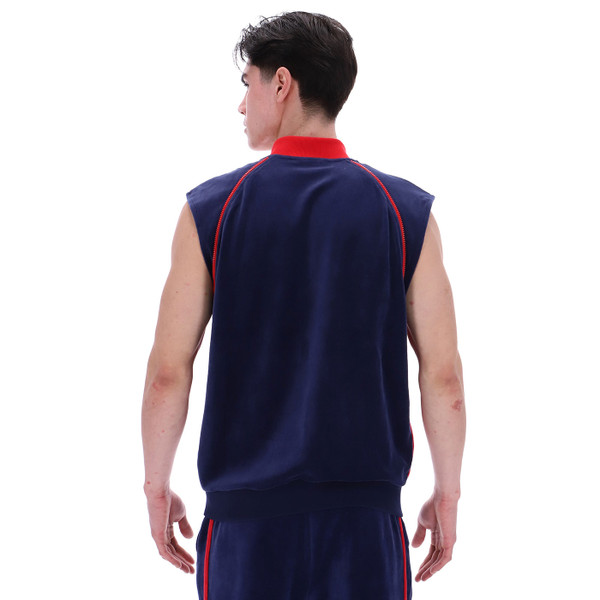 Back of Fila Vintage Daniele Archive Zip-Off Sleeve Velour Track Jacket in Navy/Red with Sleeves removed