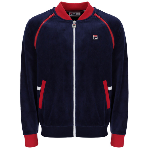 Fila Vintage Daniele Archive Zip-Off Sleeve Velour Track Jacket in Navy/Red