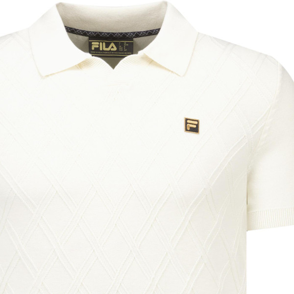 Fila Vintage Mens Gold Denny Diamond Knit Open Collar Polo T-Shirt in Coconut Beige