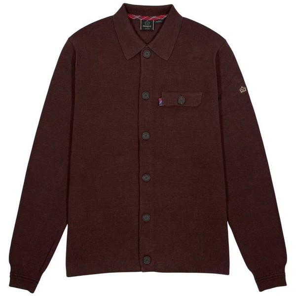 Merc Rathbone Men's Retro Milano Knit Overshirt with Chest Pocket in Brown - Main Flat Lay