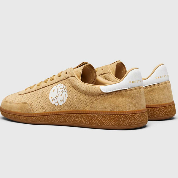 Pretty Green Ramblas Retro 90s Suede Woven Embossed Trainers in Sand - Back View