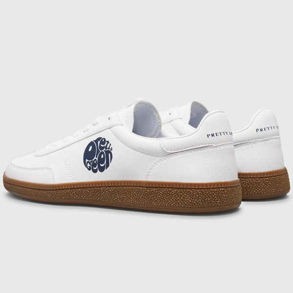 Pretty Green Ramblas Men's Retro 90s Microfibre Leather Trainers in White - Back View