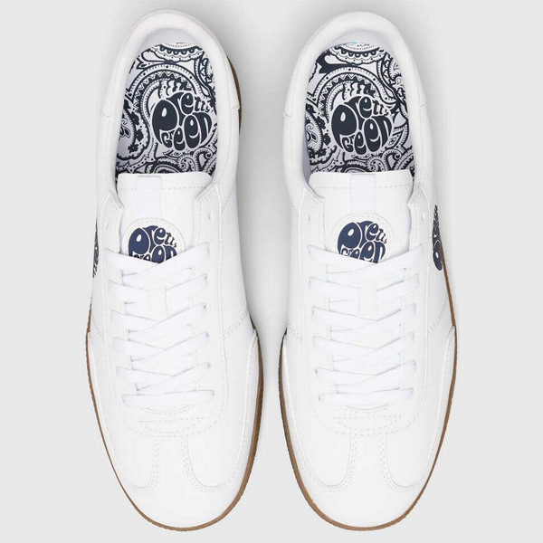 Pretty Green Ramblas Men's Retro 90s Microfibre Leather Trainers in White - Above View