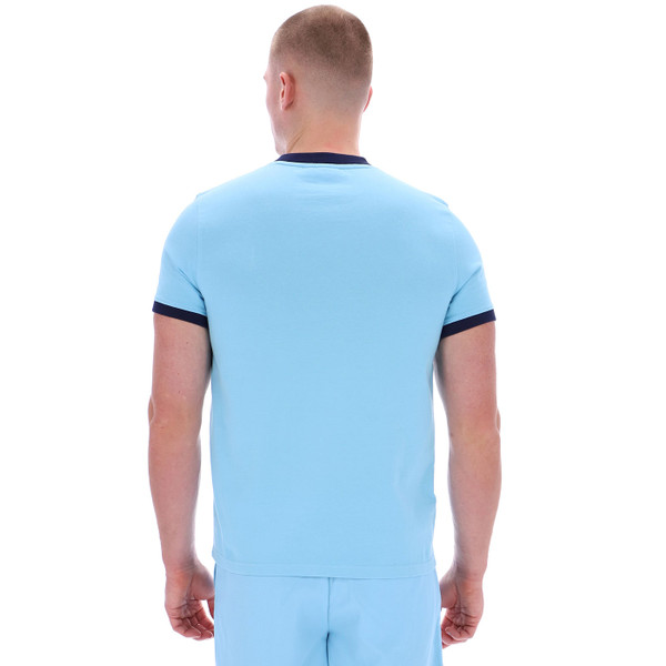 Back of Sergio Tacchini Master John McEnroe Stripe T-Shirt in Baltic Sea Blue