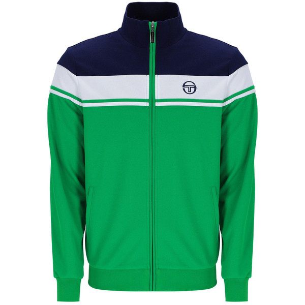 Sergio Tacchini Damarindo Retro 80s Casuals Track Top in Green/Navy