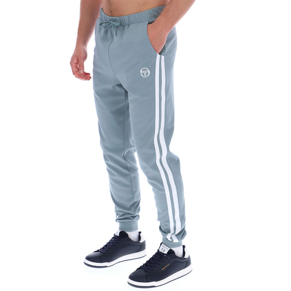 Side of Sergio Tacchini Damarindo Retro Side Stripe Track Pants in Lead Grey