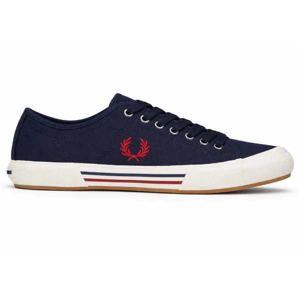 Fred Perry B708 Men's Retro Canvas Tennis Trainers in Navy - Side View