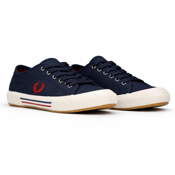 Fred Perry B708 Men's Retro Canvas Tennis Trainers in Navy - Front View