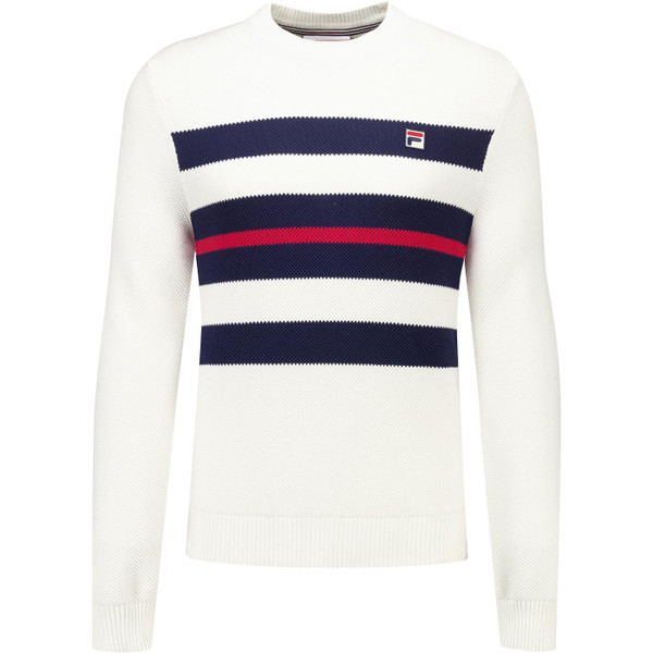 Fila Vintage Giuseppe Mesh Stripe Knit Crew Neck Jumper in Gardenia Off White