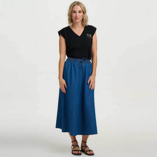 Model Wearing Sugarhill Brighton Ariana Retro 80s Flamingo Embroidered Tank Top Vest in Black - Front View